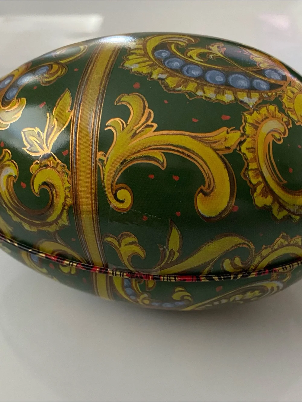 Ornate Green & Gold Decorative Egg Trinket Container
